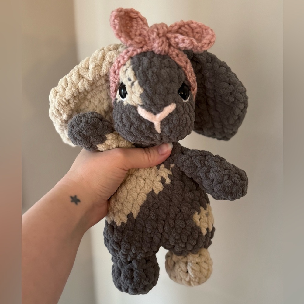 Handmade crochet spotted bunny snuggler